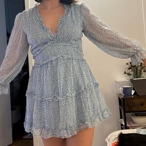 Elegant Blue Floral Dress